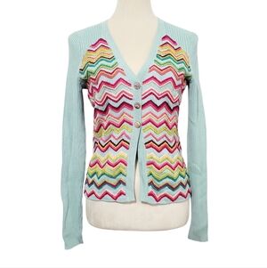 Michael Simon Chevron Knit Cardigan Sweater Women’s Small Silk Blend Embroidered